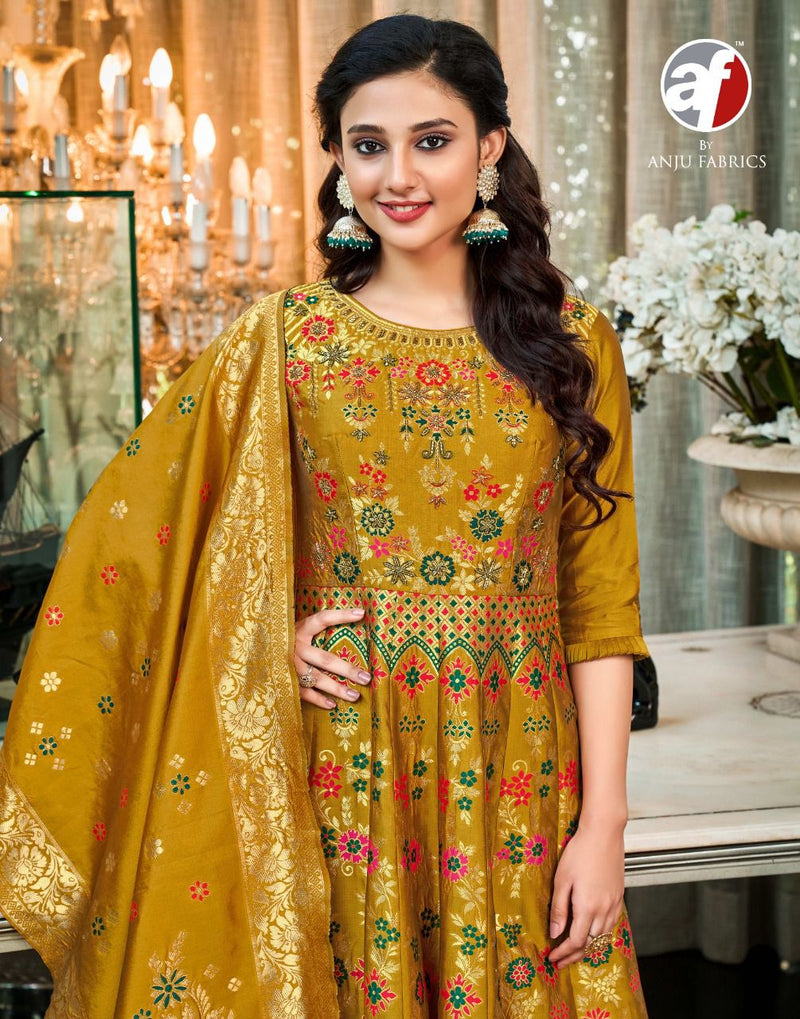 Anju Fabs Phulkari Jacquard Silk With Fancy Hand Work Stylish Designer Casual Look Festive Wear Kurti