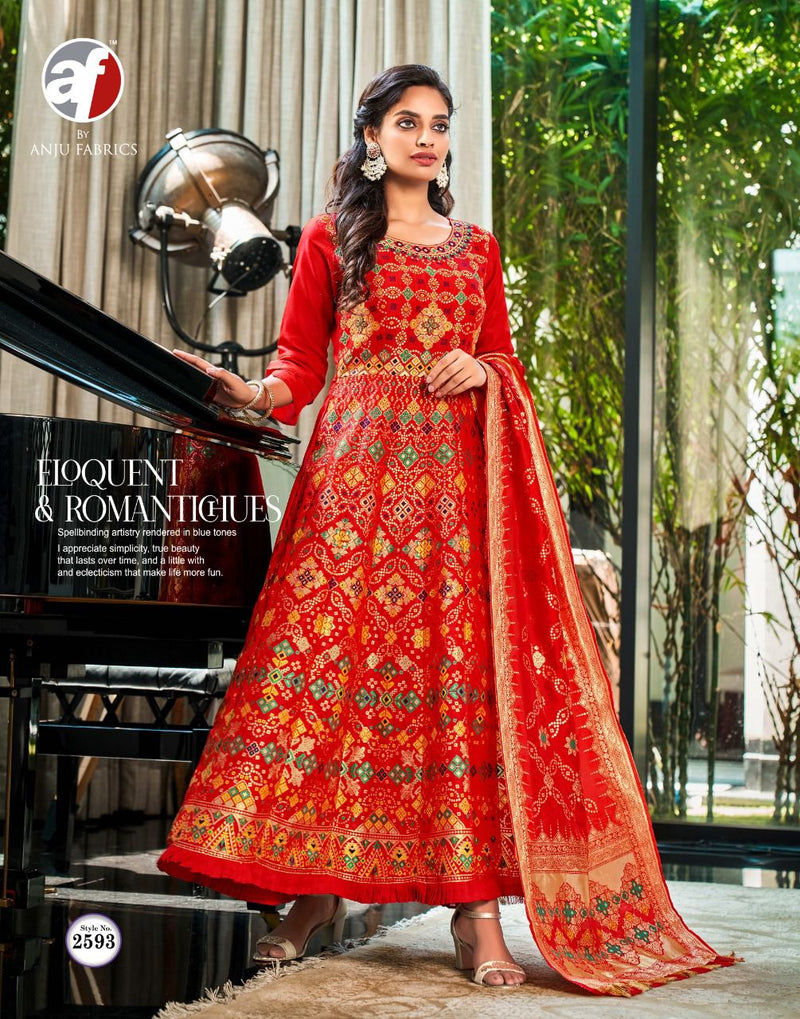 Anju Fabs Phulkari Jacquard Silk With Fancy Hand Work Stylish Designer Casual Look Festive Wear Kurti