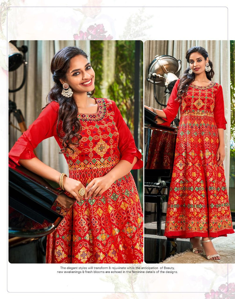 Anju Fabs Phulkari Jacquard Silk With Fancy Hand Work Stylish Designer Casual Look Festive Wear Kurti