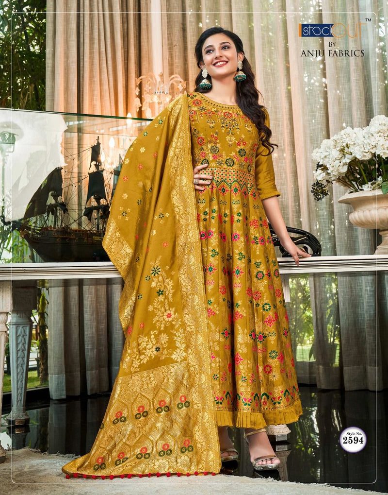 Anju Fabs Phulkari Jacquard Silk With Fancy Hand Work Stylish Designer Casual Look Festive Wear Kurti