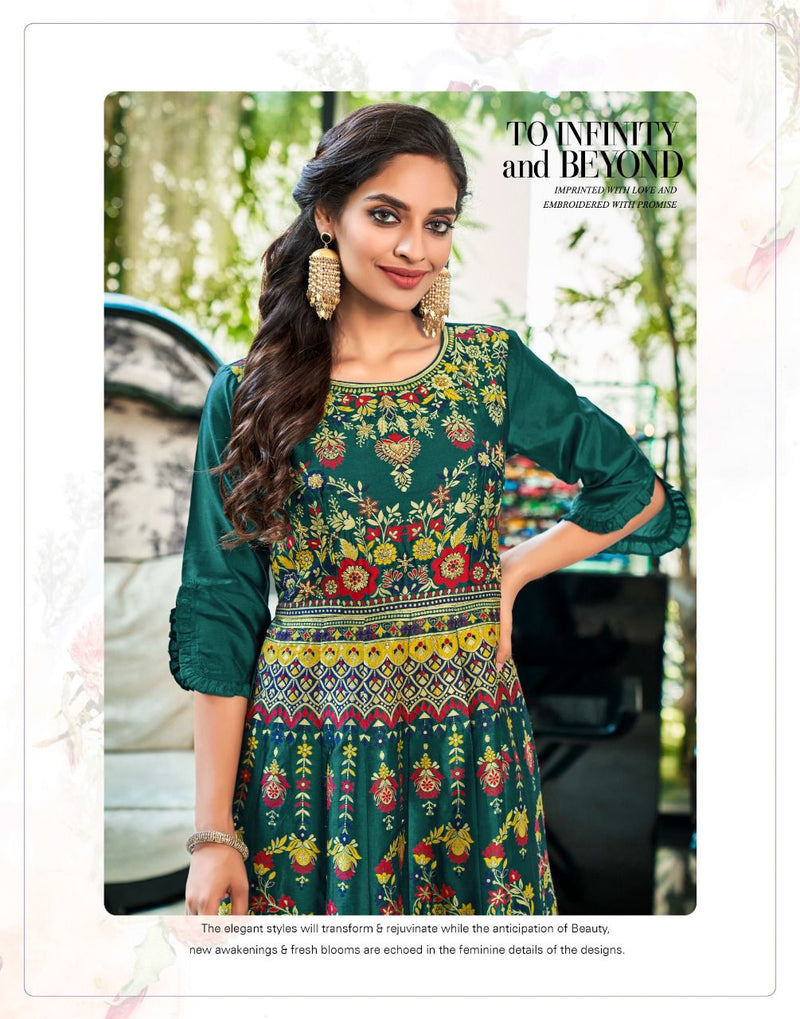 Anju Fabs Phulkari Jacquard Silk With Fancy Hand Work Stylish Designer Casual Look Festive Wear Kurti
