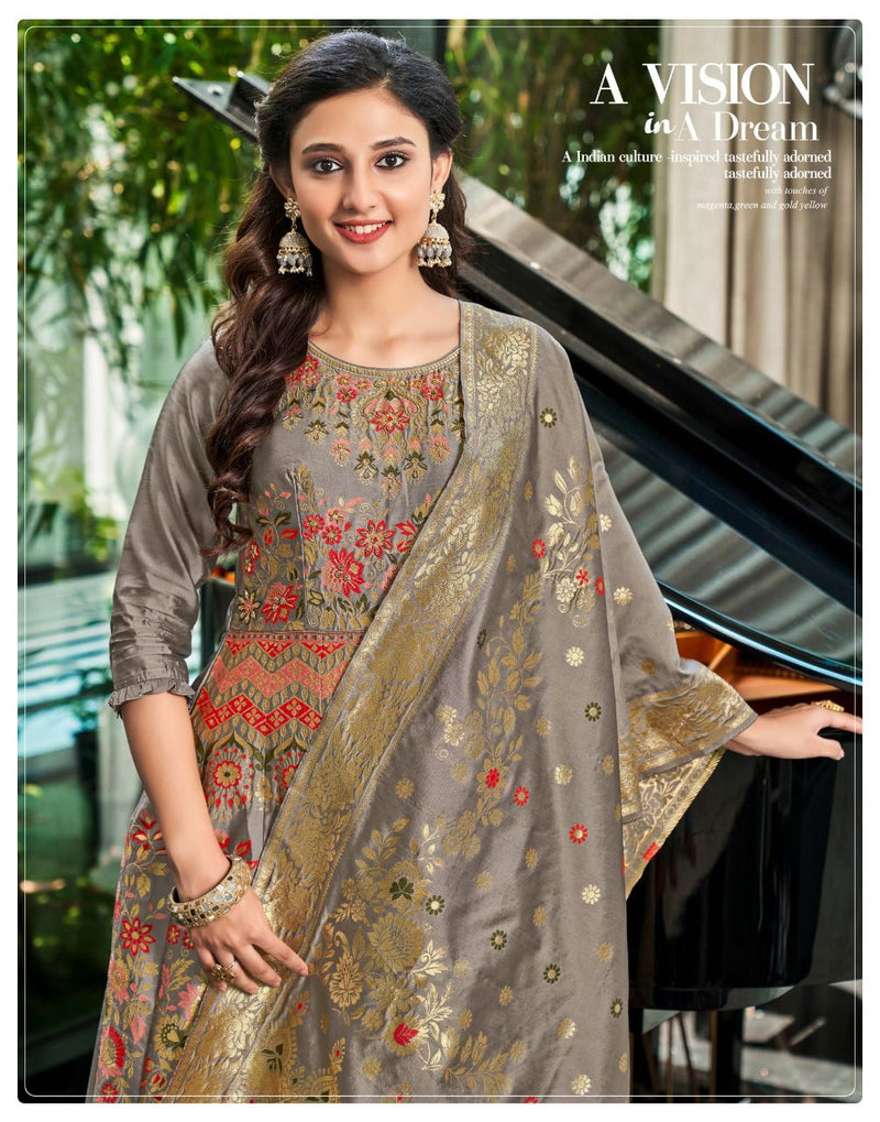 Anju Fabs Phulkari Jacquard Silk With Fancy Hand Work Stylish Designer Casual Look Festive Wear Kurti