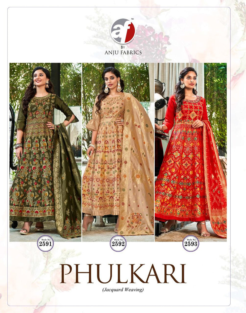 Anju Fabs Phulkari Jacquard Silk With Fancy Hand Work Stylish Designer Casual Look Festive Wear Kurti