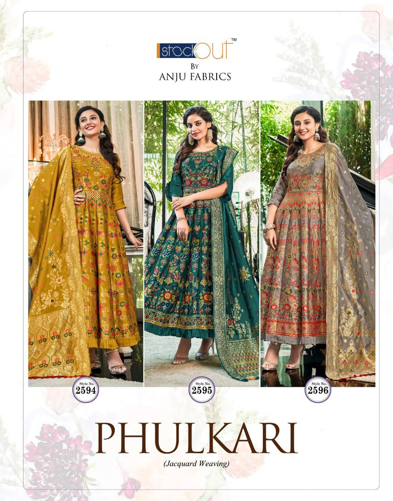Anju Fabs Phulkari Jacquard Silk With Fancy Hand Work Stylish Designer Casual Look Festive Wear Kurti