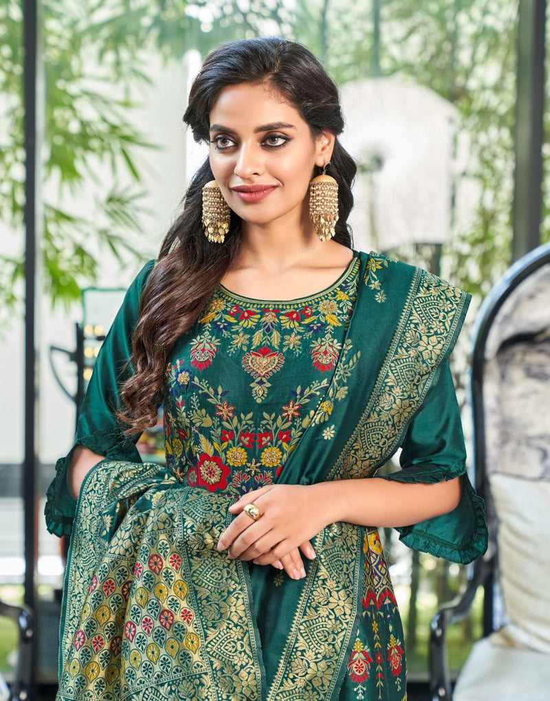 Anju Fabs Phulkari Jacquard Silk With Fancy Hand Work Stylish Designer Casual Look Festive Wear Kurti