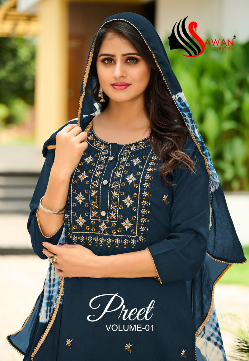 Sawan Creation Preet Vol 1 Chinon With Fancy Work Stylish Designer Attractive Look Fancy Sharara