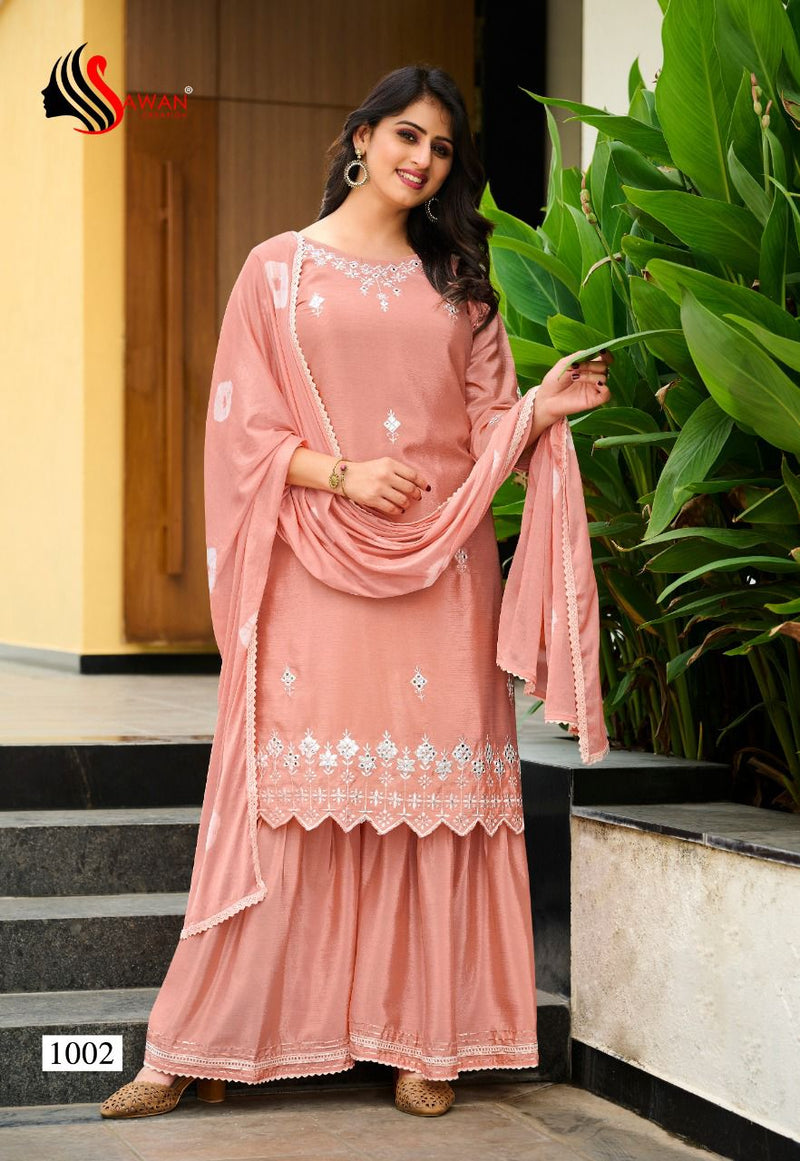 Sawan Creation Preet Vol 1 Chinon With Fancy Work Stylish Designer Attractive Look Fancy Sharara