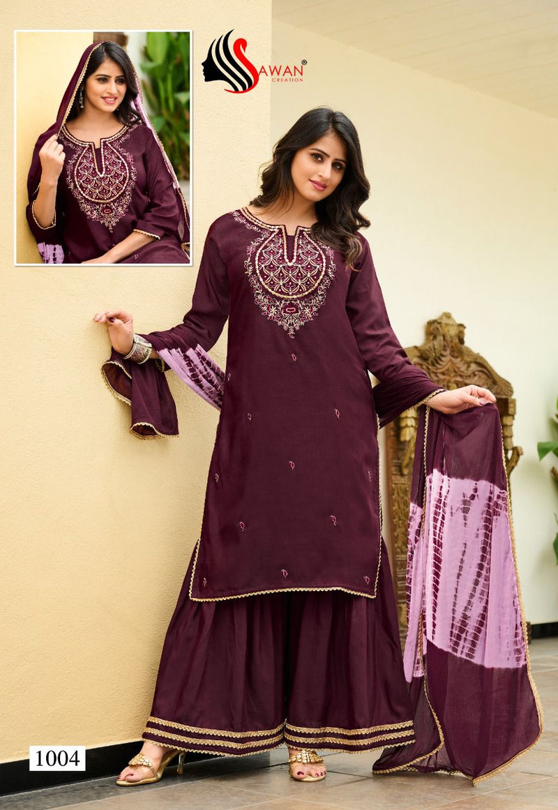 Sawan Creation Preet Vol 1 Chinon With Fancy Work Stylish Designer Attractive Look Fancy Sharara