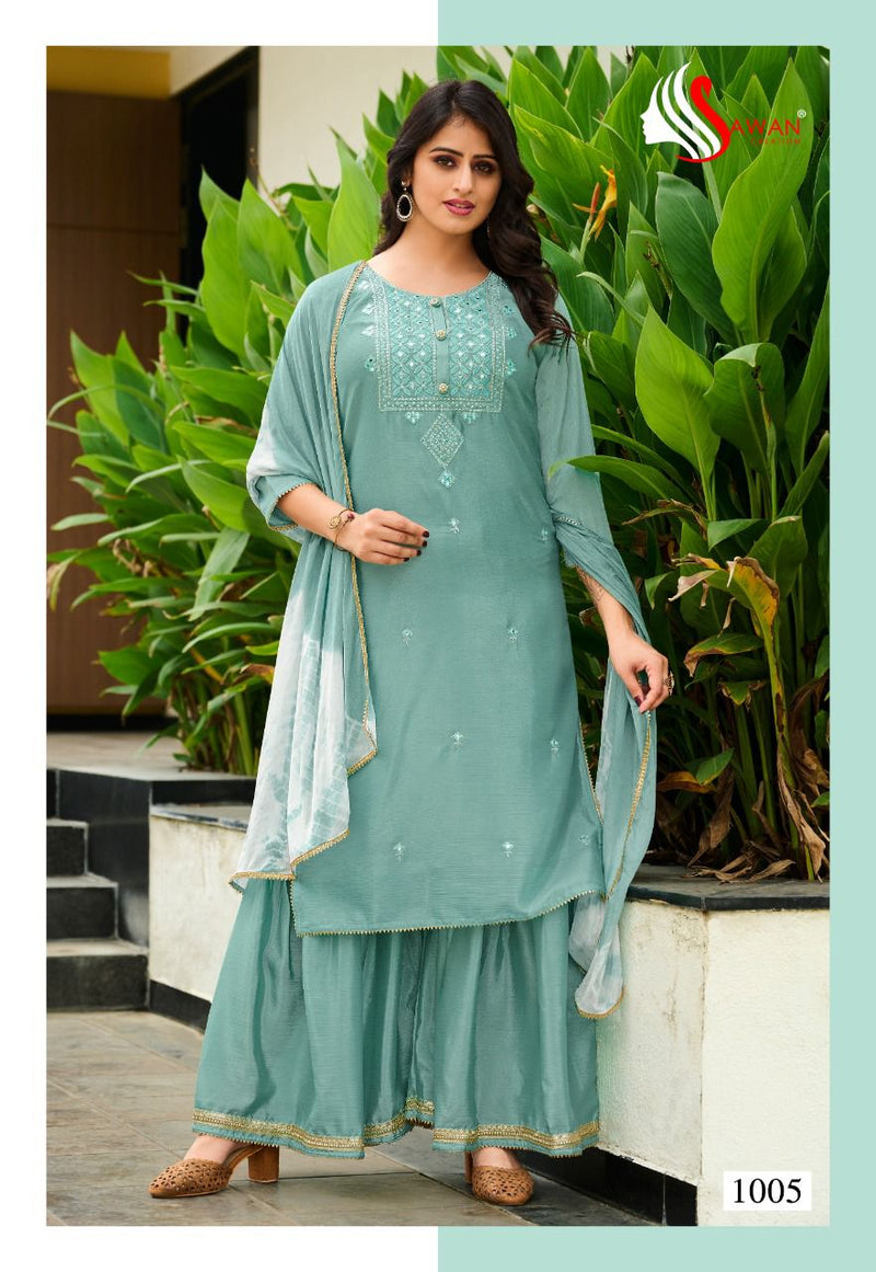 Sawan Creation Preet Vol 1 Chinon With Fancy Work Stylish Designer Attractive Look Fancy Sharara