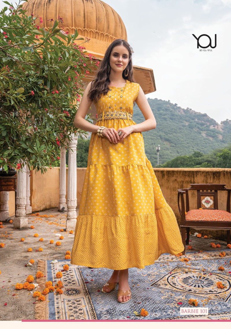 Wanna Barbie Fancy With Heavy Embroidery Work Stylish Designer Casual Wear Fancy Long Kurti