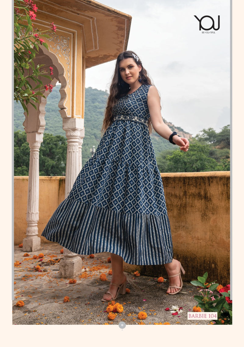 Wanna Barbie Fancy With Heavy Embroidery Work Stylish Designer Casual Wear Fancy Long Kurti