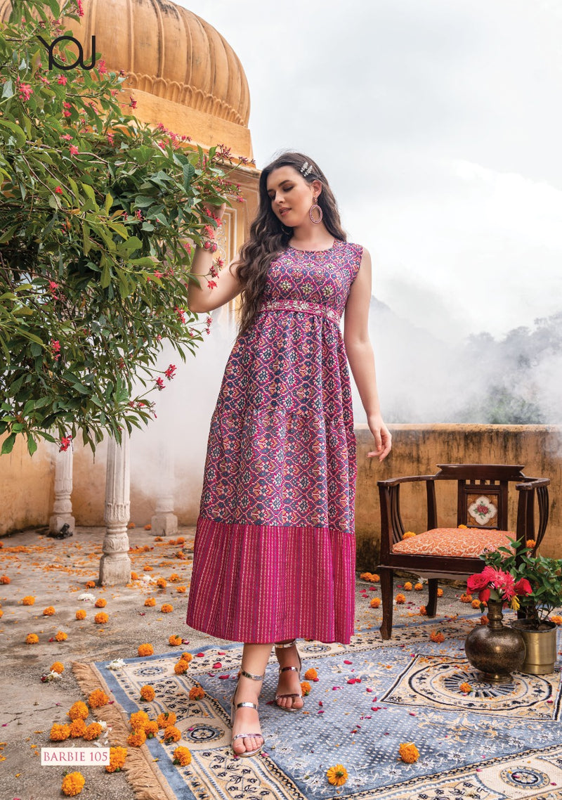 Wanna Barbie Fancy With Heavy Embroidery Work Stylish Designer Casual Wear Fancy Long Kurti