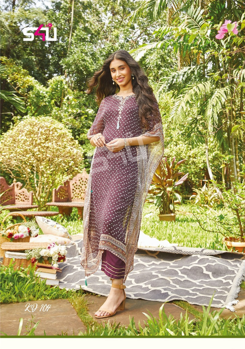 S4u Dno 104 Georgette With Heavy Embroidery Work Stylish Designer Fancy Wear Kurti