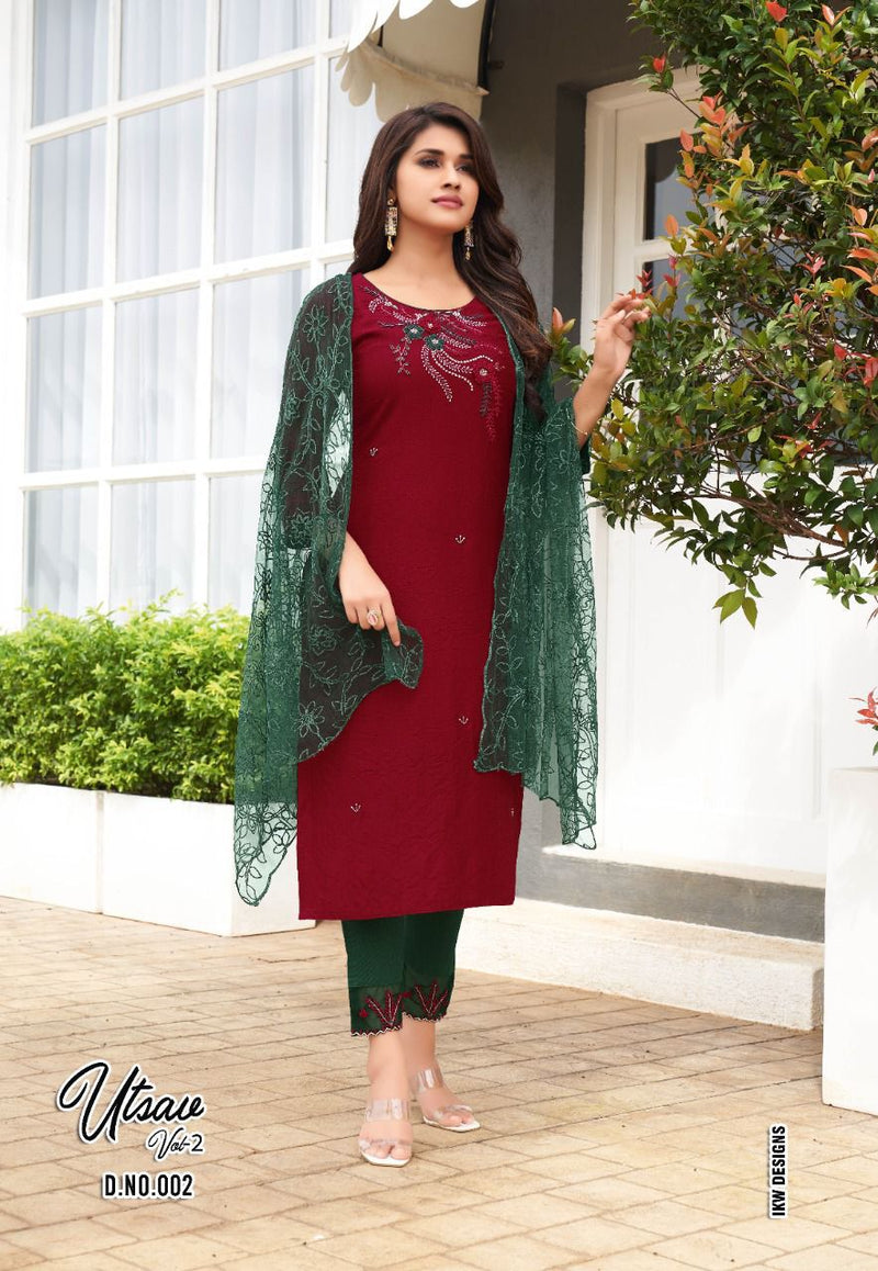 Ikw Utsav Vol 2 Viscose Silk With Fancy Hand Work Stylish Designer Fancy Kurti