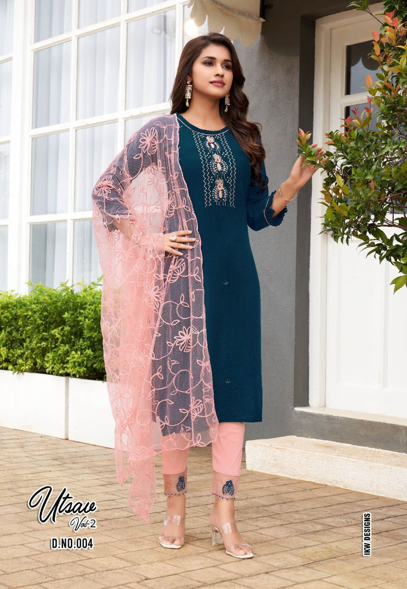 Ikw Utsav Vol 2 Viscose Silk With Fancy Hand Work Stylish Designer Fancy Kurti