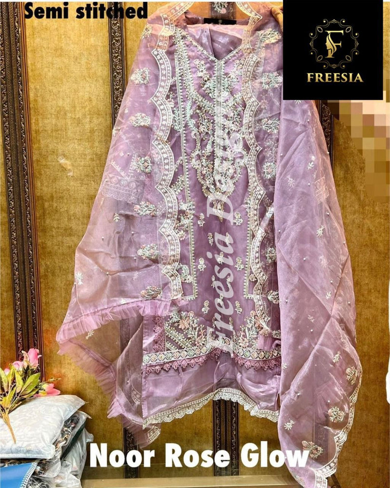 Freesia Noor Rose Glow Organza With Embroidery Work Stylish Designer Party Wear Salwar Kameez