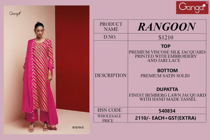 Ganga Dno 1210 Viscose Silk With Fancy Work Stylish Designer Casual Wear Attractive Look Salwar Suit