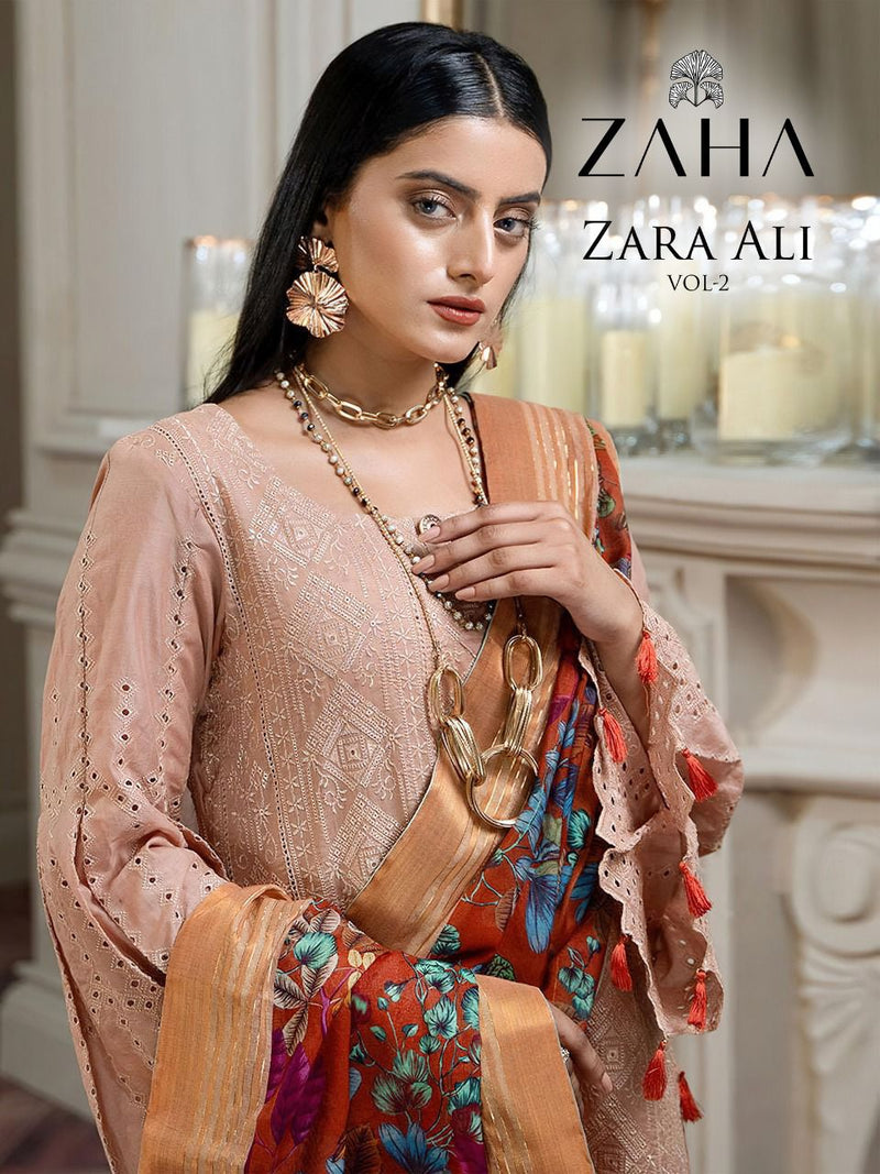 Zaha Zara Ali Vol 2 Camric Cotton With Heavy Embroidery Work Stylish Designer Wedding Look Salwar Kameez