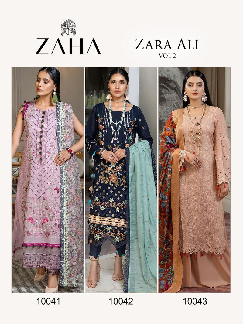 Zaha Zara Ali Vol 2 Camric Cotton With Heavy Embroidery Work Stylish Designer Wedding Look Salwar Kameez