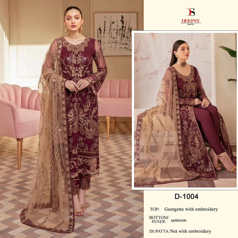 Deepsy Suit Dno 1004 Georgette With Heavy Embroidery Work Stylish Designer Wedding Look Salwar Kameez