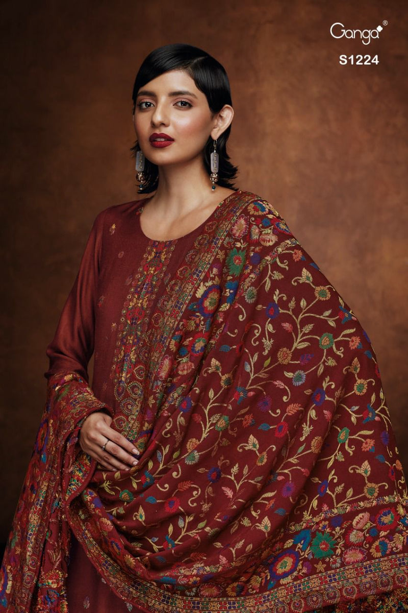 Ganga Dno 1224 Pashmina With Fancy Work Stylish Designer Festive Wear Salwar Suit