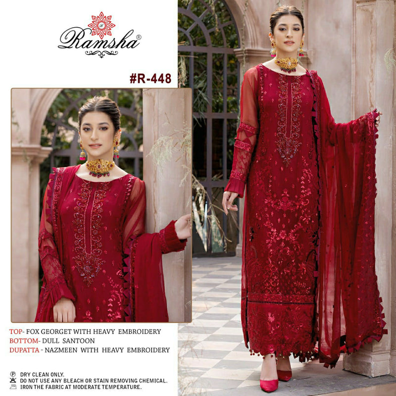 Ramsha Dno R 448 Georgette With Beautiful Heavy Embroidery Work Stylish Designer Party Wear Salwar Kameez