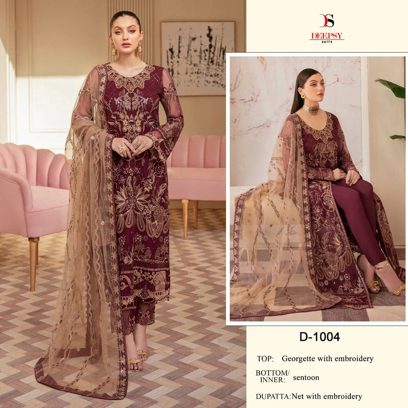 Deepsy Suit Dno 1004 Georgette With Heavy Embroidery Work Stylish Designer Wedding Look Salwar Kameez