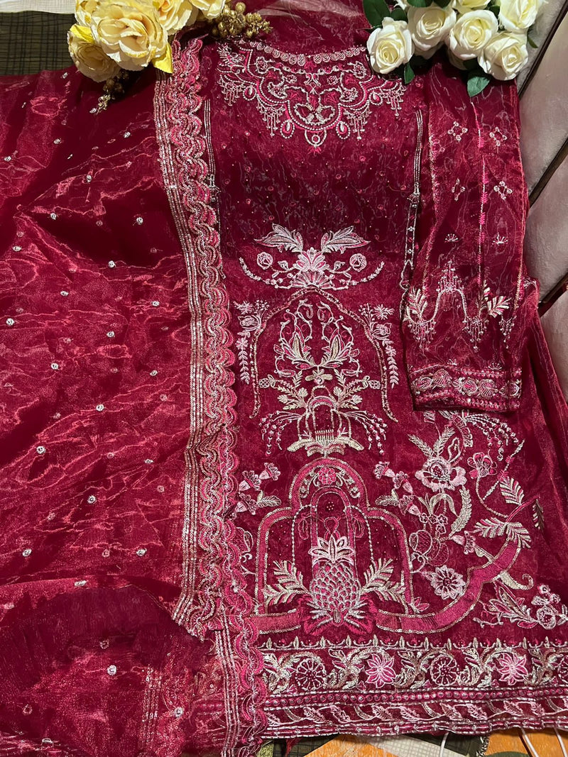 Shehnaz Magic Maroon Vol 2 Organza With Heavy Embroidery Work Stylish Designer Party Wear Salwar Kameez