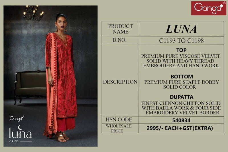 Ganga Dno 1193 To 1198 Velvet With Beautiful Work Stylish Designer Casual Look Salwar Suit