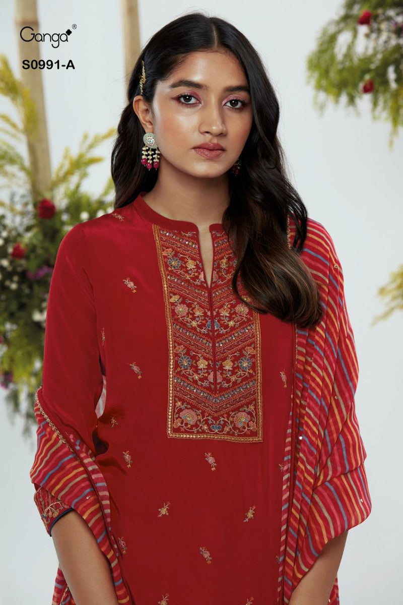 Ganga Dno 0991 A Bemberg Crape With Beautiful Work Stylish Designer Casual Look Salwar Suit