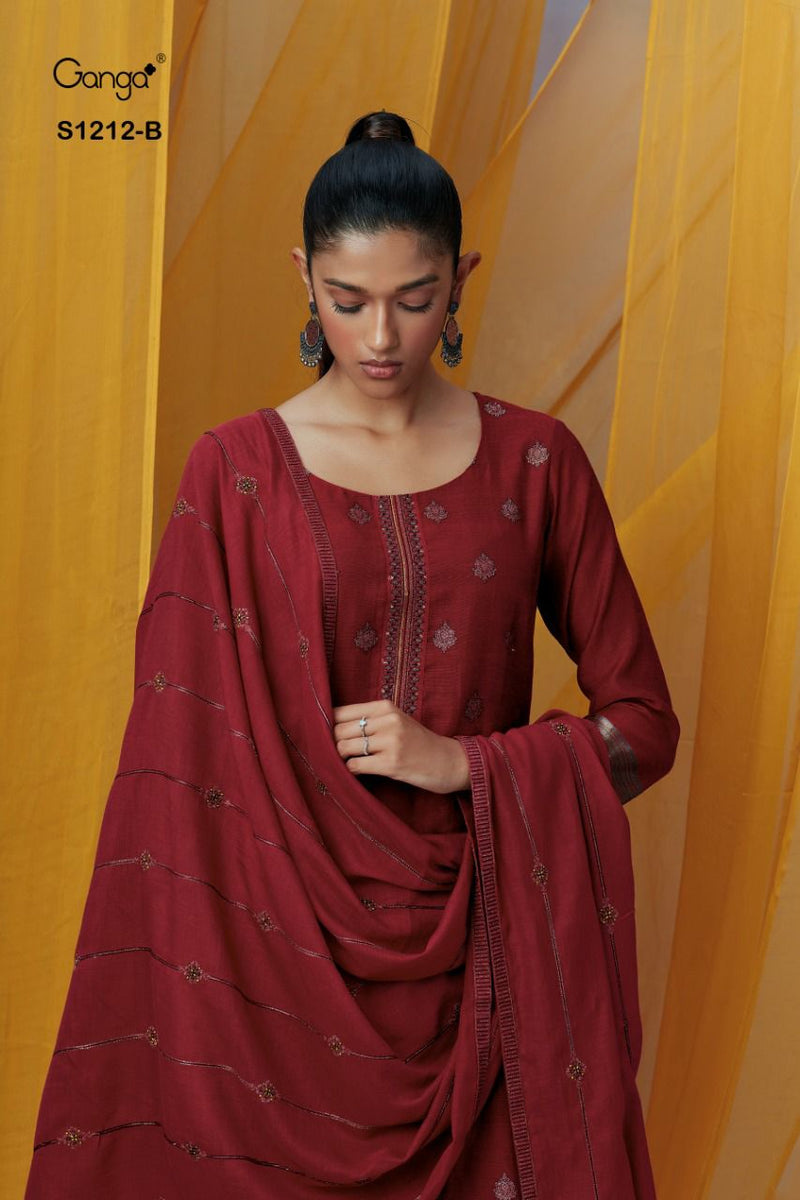 Ganga Dno 1212 B Woven Silk With Beautiful Fancy Work Stylish Designer Casual Wear Salwar Suit