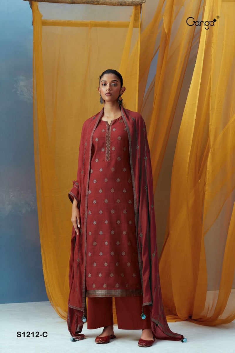Ganga Dno 1212 C Woven Silk With Beautiful Fancy Work Stylish Designer Casual Wear Salwar Suit
