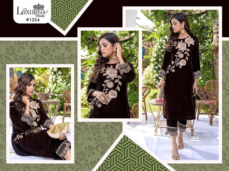Laxuria Trendz Dno 1224 Velvet With Embroidery Work Stylish Designer Fancy Look Kurti