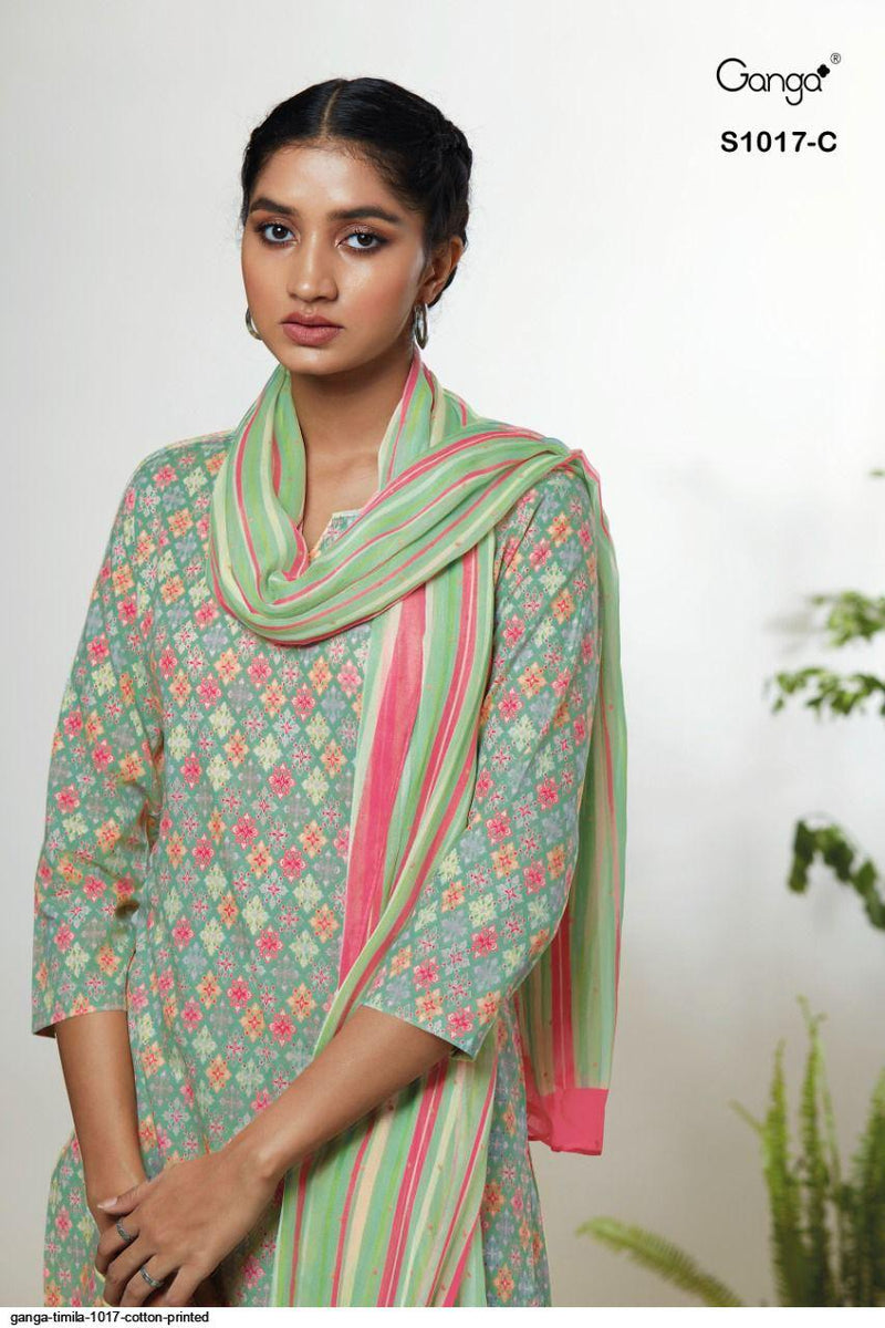 Ganga Dno 1017 Pure Cotton With Fancy Work Stylish Designer Casual Look Fancy Salwar Suit