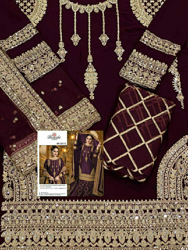 Ramsha Dno R 381 Georgette With Beautiful Heavy Embroidery work Stylish Designer Wedding Salwar Kameez
