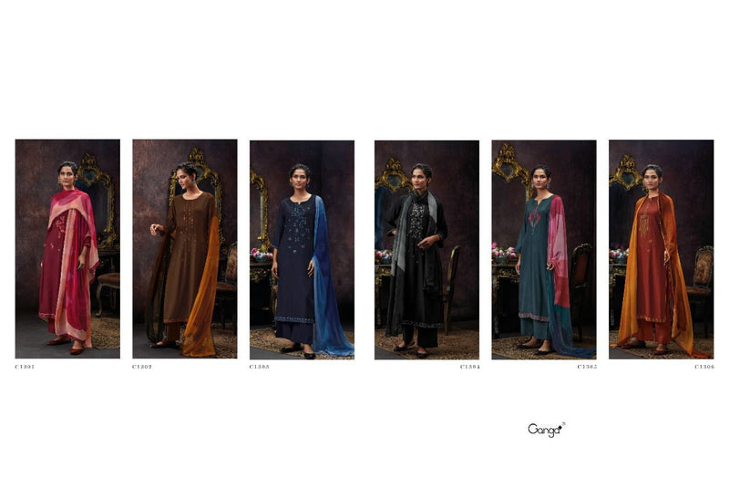 Ganga Dno 1301 To 1306 Wool Pashmina With Heavy Beautiful Work Stylish Designer Festive Wear Salwar Kameez