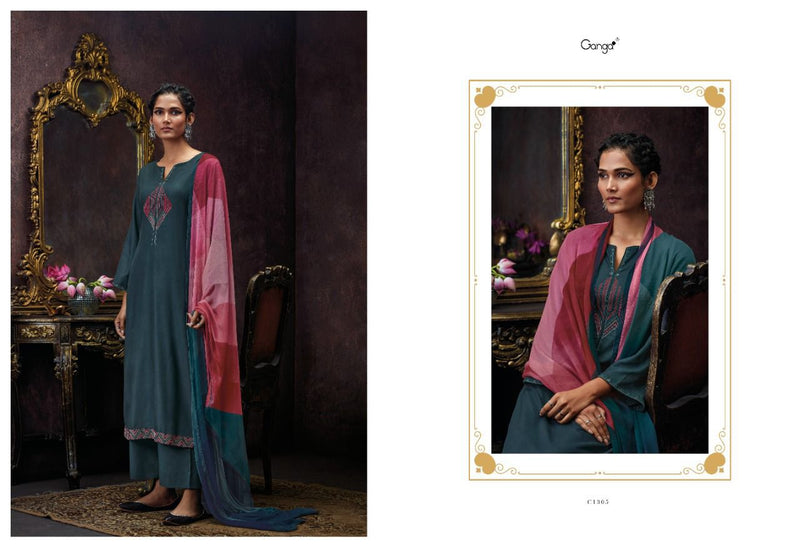 Ganga Dno 1301 To 1306 Wool Pashmina With Heavy Beautiful Work Stylish Designer Festive Wear Salwar Kameez