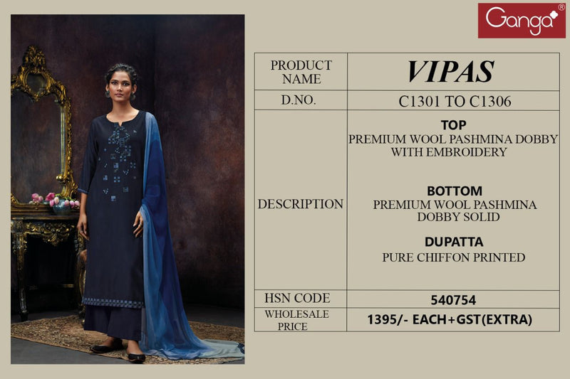 Ganga Dno 1301 To 1306 Wool Pashmina With Heavy Beautiful Work Stylish Designer Festive Wear Salwar Kameez