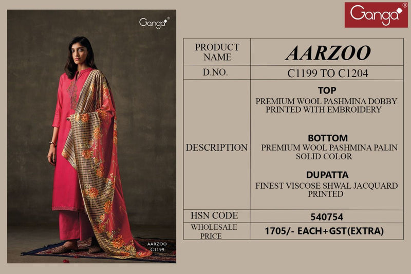 Ganga Aarzoo C 1199 To 1204 Pashmina With Beautiful Work Stylish Designer Festive Wear Salwar Suits