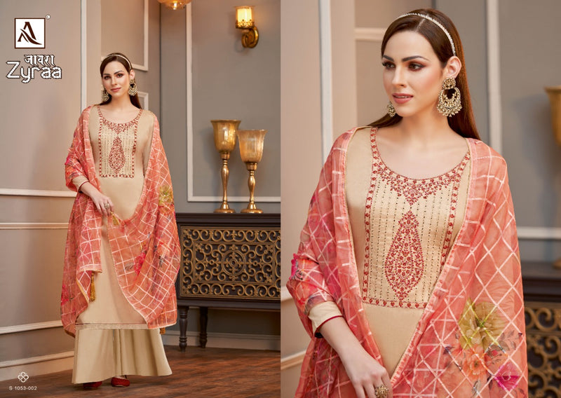 Alok Suit Zyraa Pure Cotton With Heavy Embroidery Work Stylish Designer Festive Wear Salwar Kameez