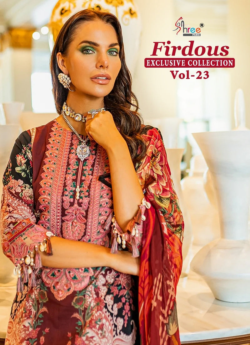 Shree Fabs Firdous Exclusive Vol 23 Pure Cotton With Heavy Embroidery Work Stylish Designer Pakistani Salwar Kameez