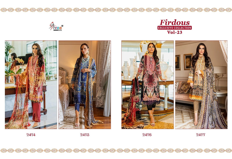 Shree Fabs Firdous Exclusive Vol 23 Pure Cotton With Heavy Embroidery Work Stylish Designer Pakistani Salwar Kameez