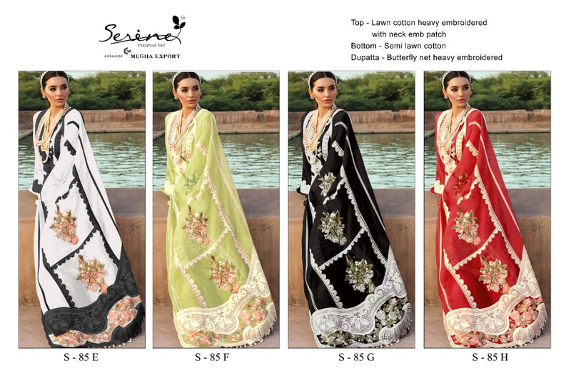 Serine Dno S 85 E To H Lawn Cotton With Heavy Embroidery Work Stylish Designer Pakistan Salwar Kameezi