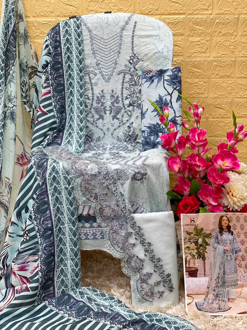 Deepsy Suit Cheveron lawn 3 Pure Cotton With Beautiful Work Stylish Designer Pakistani Salwar Kameez
