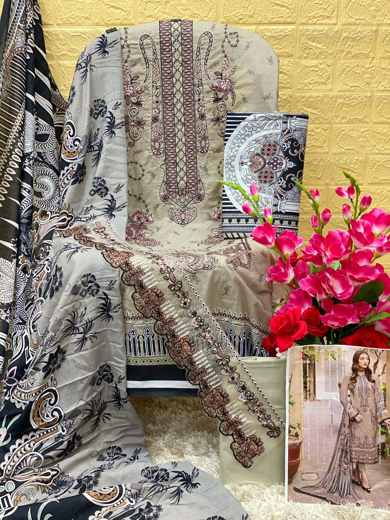 Deepsy Suit Cheveron lawn 3 Pure Cotton With Beautiful Work Stylish Designer Pakistani Salwar Kameez