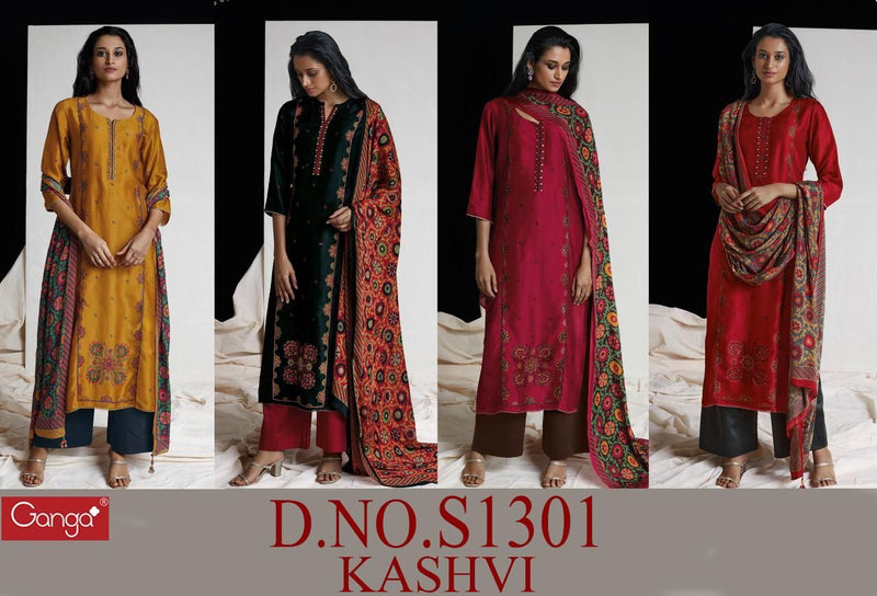 Ganga Dno Kashvi 1301 Russian Silk With Beautiful Work Stylish Designer Festive wear Fancy Salwar Suit