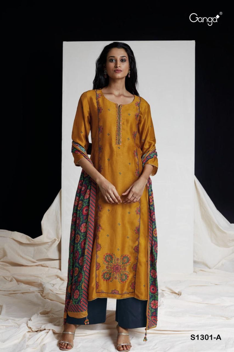 Ganga Dno Kashvi 1301 Russian Silk With Beautiful Work Stylish Designer Festive wear Fancy Salwar Suit