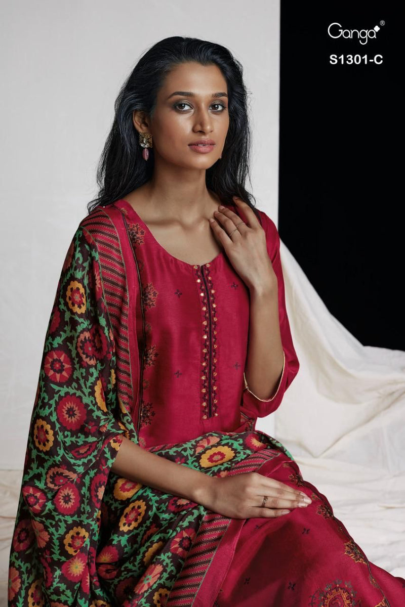 Ganga Dno Kashvi 1301 Russian Silk With Beautiful Work Stylish Designer Festive wear Fancy Salwar Suit