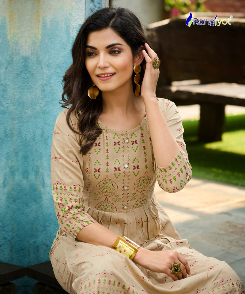 Rangjyot Saarvi Vol-1 Rayon With Foil Printed Work Stylish Designer Attractive Look Fancy Kurti