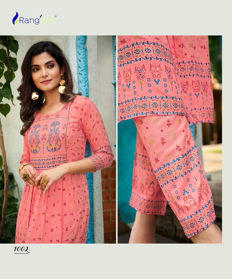 Rangjyot Saarvi Vol-1 Rayon With Foil Printed Work Stylish Designer Attractive Look Fancy Kurti
